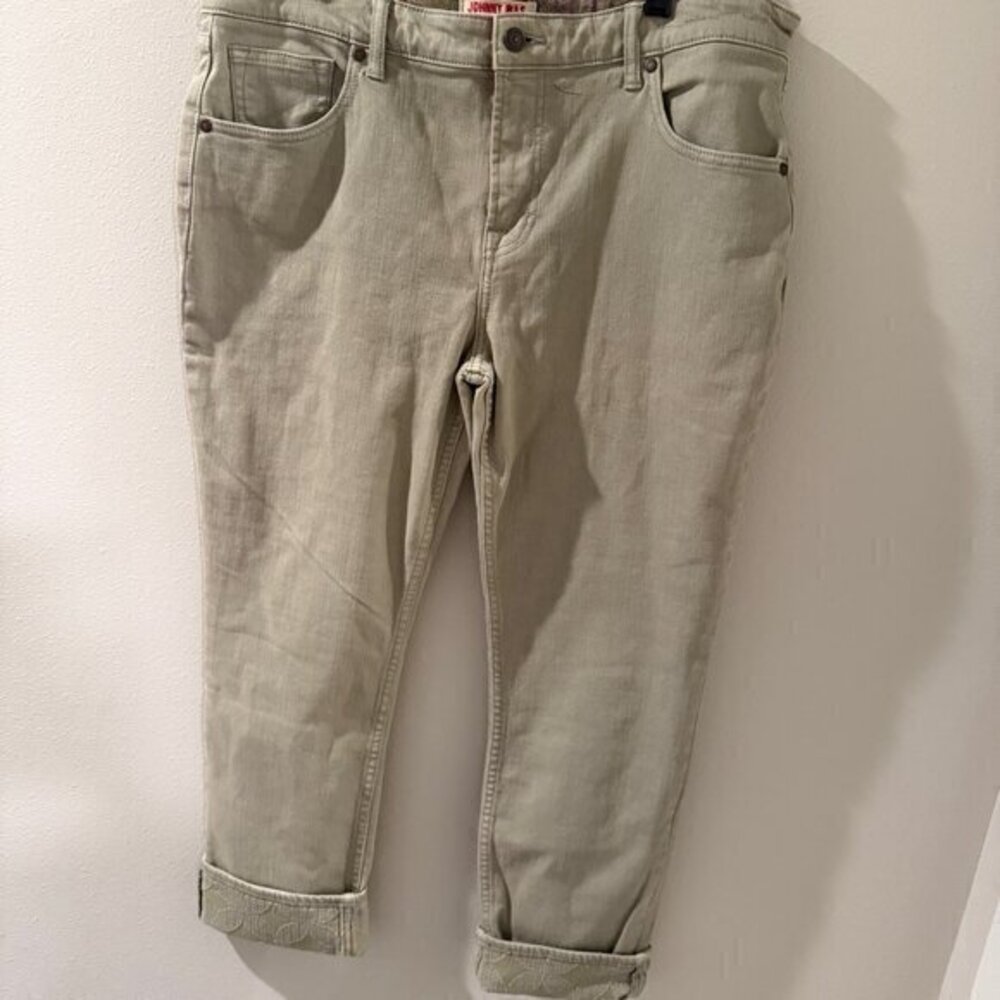 Johnny Was Women 30 Embroidered Cuffed Denim Pants Sage Green Boho Casual Jeans